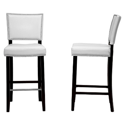 Aries White Faux Leather Bar Stool with Nailhead Trim