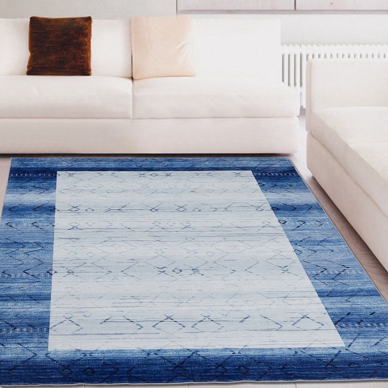 Machine Washable Bordered Rug Indoor Modern Geometric Area Rugs Low Pile Rug Abstract Carpet, 2 of 9