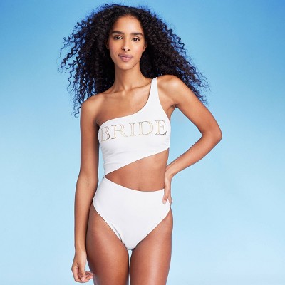 Women's One Shoulder Cut Out Extra Cheeky One Piece Swimsuit - Shade & Shore™ White