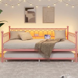 Garvee Twin Daybed with Trundle,Day Bed with LED Lights & Charging Station, Metal Bed Frame with Pull Out Trundle for Living Room, Small Spaces - 1 of 4