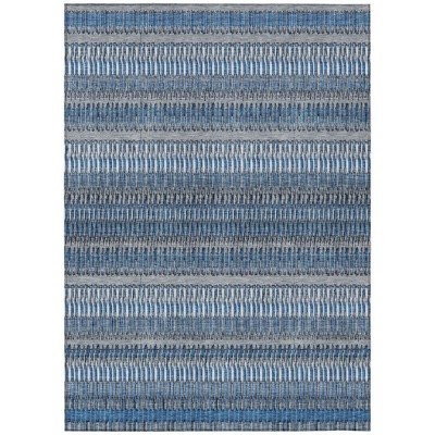 Denim Blue And Ivory Striped Washable Indoor Outdoor Area Rug