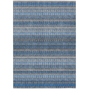 Denim Blue And Ivory Striped Washable Indoor Outdoor Area Rug - 1 of 4