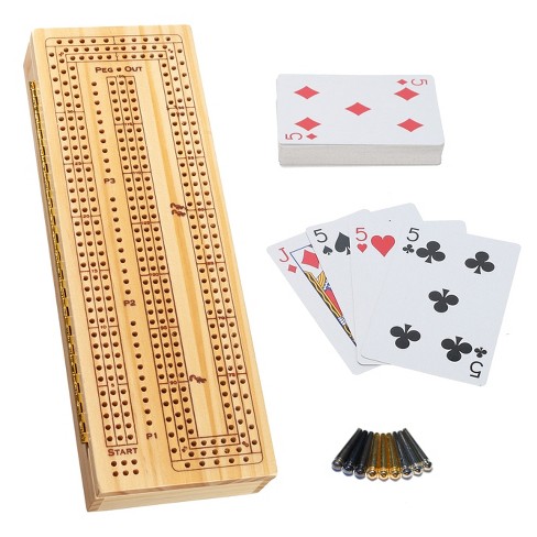 We Games 3 Player Wooden Cribbage Set - Easy Grip Pegs And 2 Decks Of Cards  Inside Of Board : Target