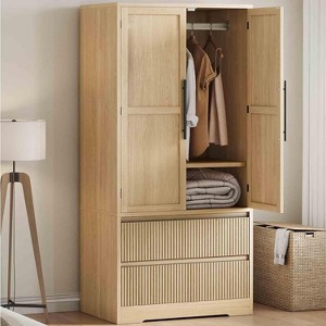 Acekool Wooden Armoire Wardrobe Closet, 2 Door Freestanding Armoire Cabinet with Drawers, Shelves & Hanging Rod for Bedroom Storage - 1 of 1