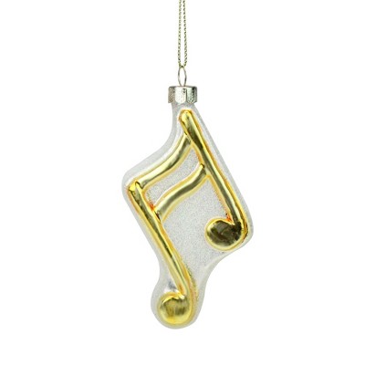 NORTHLIGHT 4" Eighth Note Music Symbol Glass Christmas Ornament - Gold/White