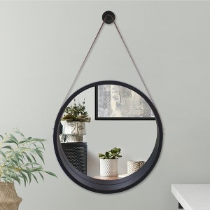 Americanflat 20" Black Round Mirror with Strap - Hanging Mirror for Wall - Circle Mirror for Bathroom, Bedroom, Entryway, Living Room - 1 of 4