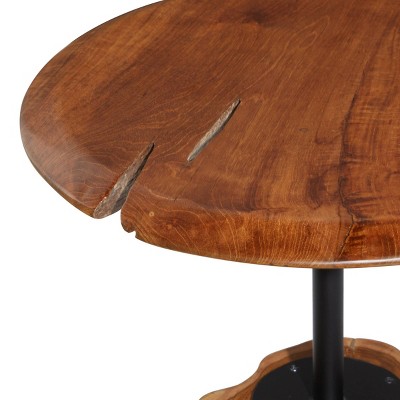 Eco-Friendly Teak Wood Round Accent Table with Metal Base