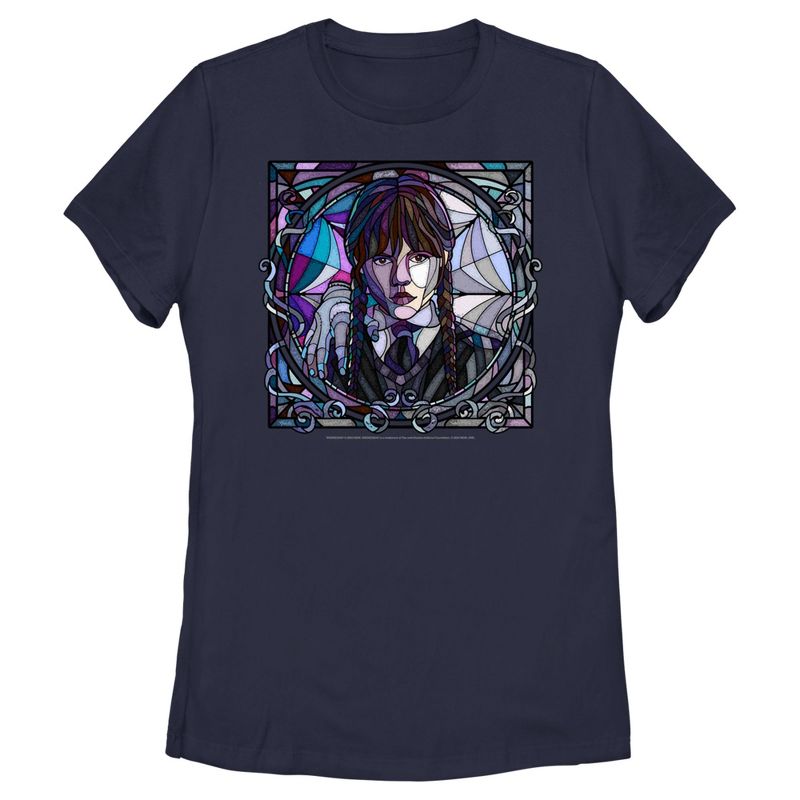 Women's Wednesday Stained Glass Addams Portrait T-Shirt, 1 of 5