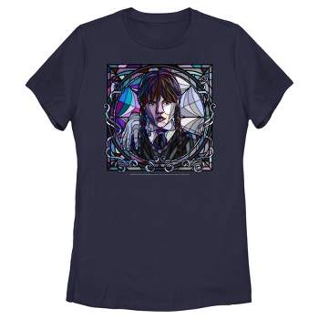 Women's Wednesday Stained Glass Addams Portrait T-Shirt
