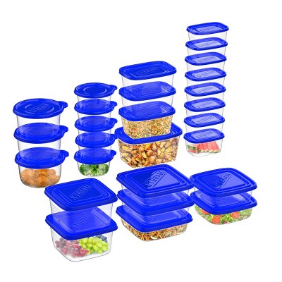 Hastings Home Food Storage Container Set - Clear With Blue Lids, 54 Pieces