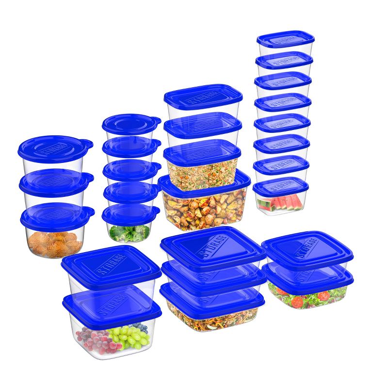 Hastings Home Food Storage Container Set - Clear With Blue Lids, 54 Pieces, 1 of 7