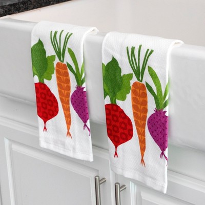 Veggie Print Dual-Purpose Cotton Kitchen Dish Towel Set, 16" x 26", 2-Pack