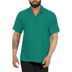 LA LEELA Men's Short Sleeve Button Down Solid Casual Camp Vacation Shirts Business Collared Shirt for Men Summer Work Shirts with Pocket - 1 of 4