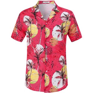 Halloween Men's Floral Print Button-Down Shirt Men's Hawaiian Floral Shirts Tropical Holiday Beach Shirt - 1 of 4