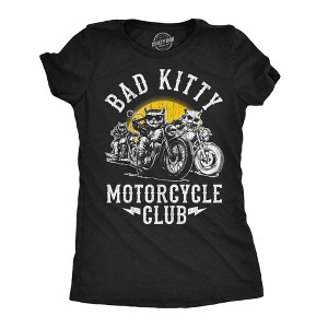 Womens Funny T Shirts Bad Kitty Motorcycle Club Sarcastic Kitten Graphic Novelty Tee for Ladies - Crazy Dog Women's T Shirt For Cat Lovers - 1 of 4