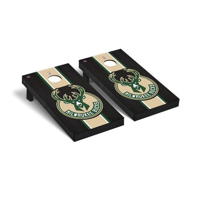 NBA Milwaukee Bucks Premium Cornhole Board Onyx Stained Stripe Version