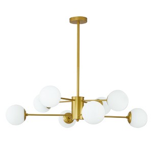 DAKAFUL 8 - Light Sputnik Chandelier with White Frosted Glass Globes Shades, Modern E26 Bases Ceiling Light for Dining Room, Living Room(Gold) - 1 of 4