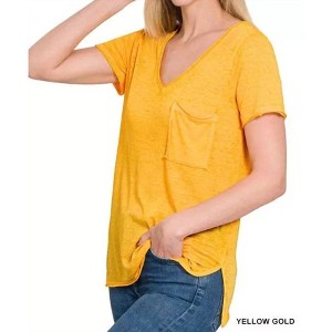 Women's Melange Burnout V-Neck T-Shirt - ZENANA - 1 of 1