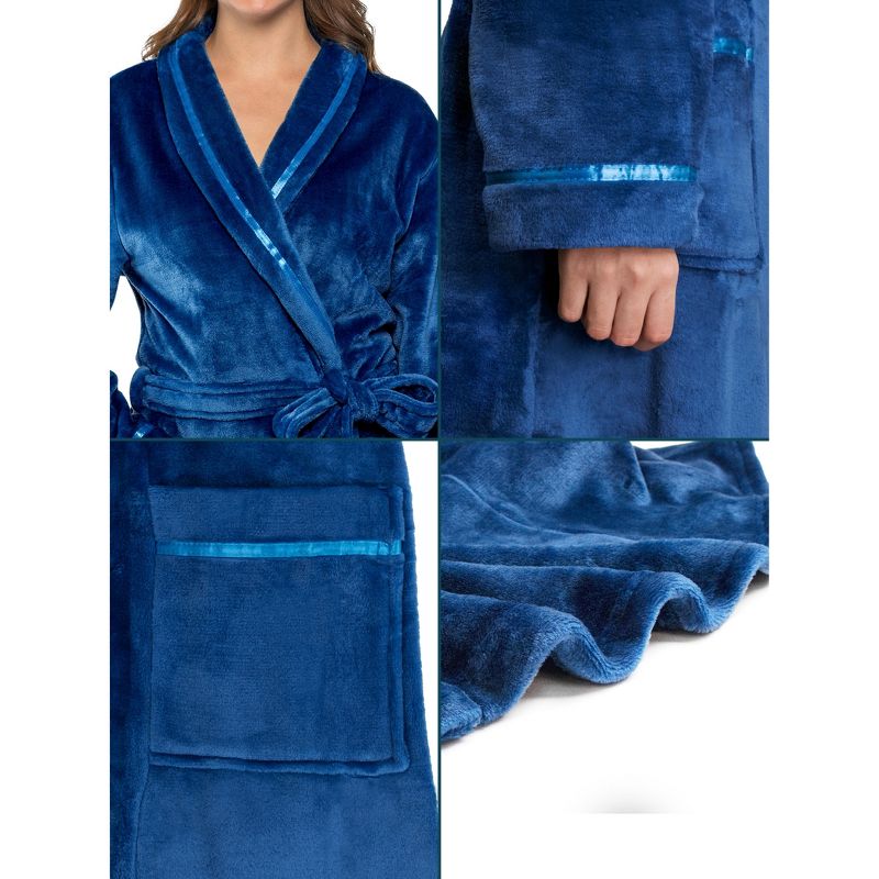 PAVILIA Fleece Robe For Women, Plush Warm Bathrobe, Fluffy Soft Spa Long Lightweight Fuzzy Cozy, Satin Trim, 4 of 8