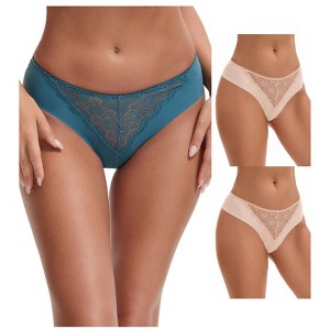 INSPIRE CHIC Women's Mid Waisted Briefs Smooth Silky Panties Soft Lace Breathable Underpants 3 Packs - 1 of 4