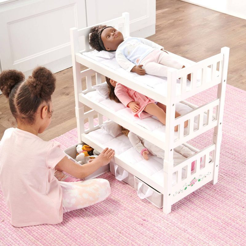Badger Basket 1-2-3 Convertible Doll Bunk Bed with Bedding and Baskets - White Rose, 4 of 9