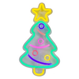 Northlight 15" LED Lighted Neon Christmas Tree Wall Sign - 1 of 4