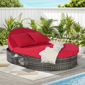 Outdoor Patio Round Recliner,Rattan Patio Recliner With Adjustable Backrests And Cushions,Recliner For Backyard Poolside-Cuddlewood - 1 of 4