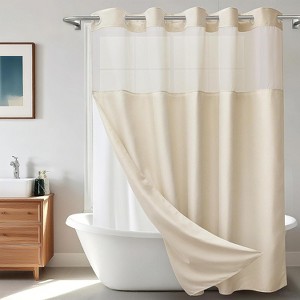 Aoibox No Hook Shower Curtain with Snap in Liner, Polyester Textured Waterproof Washable Hotel Style Bathroom Curtain with Sheer Window - 1 of 4