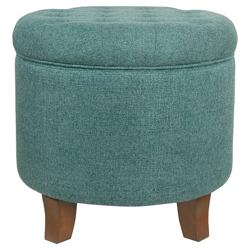 Homepop Boho Tufted Storage Ottoman Teal Round Upholstered Footstool With Lid Polyester Fabric Target