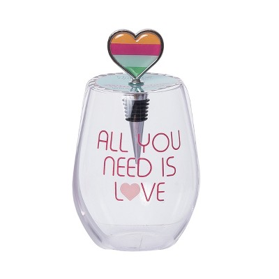 Totalee Gift All You Need Glass w/ Stopper Set of 2 Glass Clear 18 oz