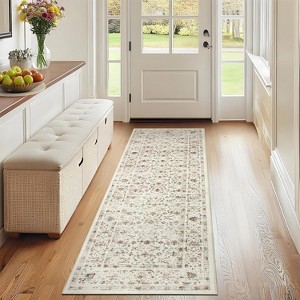 Floral Kitchen Rug – Washable, Non-Slip, Low Pile, Distressed Print Runner for Hallway, Bathroom, Laundry - 1 of 4