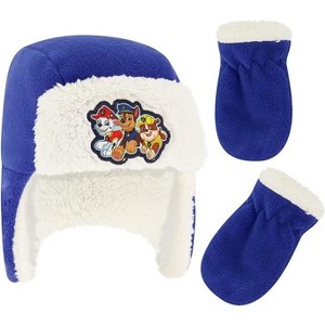 Paw Patrol's Marshall, Chase and Rubble Boys Winter Trapper Hat and Mittens Set, Kids Ages 2-4 - 1 of 2