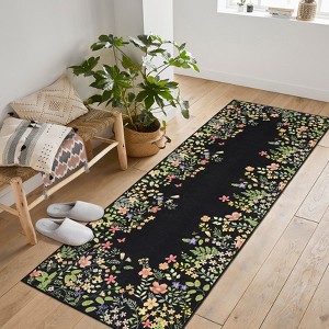 Hallway Runner Rug, Non-Slip Washable Bathroom & Kitchen Runner Rug, Low-Pile Soft Botanical Runner Rug for Girls' Bedroom, Laundry Room, Bedside - 1 of 4