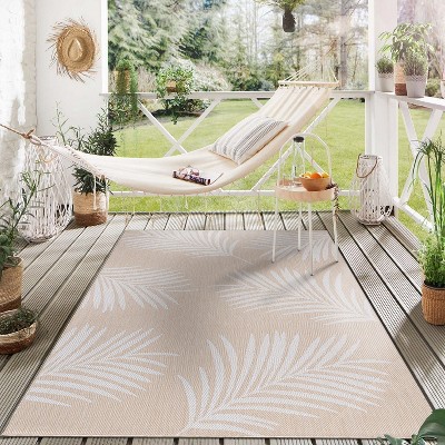 Natural Floral Palm Leaves Flat Weave Indoor/Outdoor Rug 5' x 7'