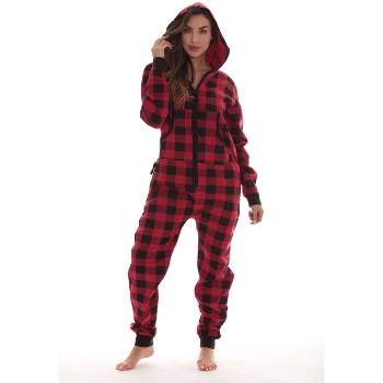 #followme Women's One Piece Buffalo Plaid Adult Onesie Fleece Hoody Pajamas