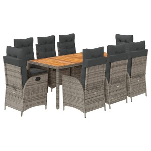vidaXL Patio Dining Set with Cushions Table and Chairs Bistro Set Poly Rattan - Gray Without footrest 8-Piece - 1 of 4