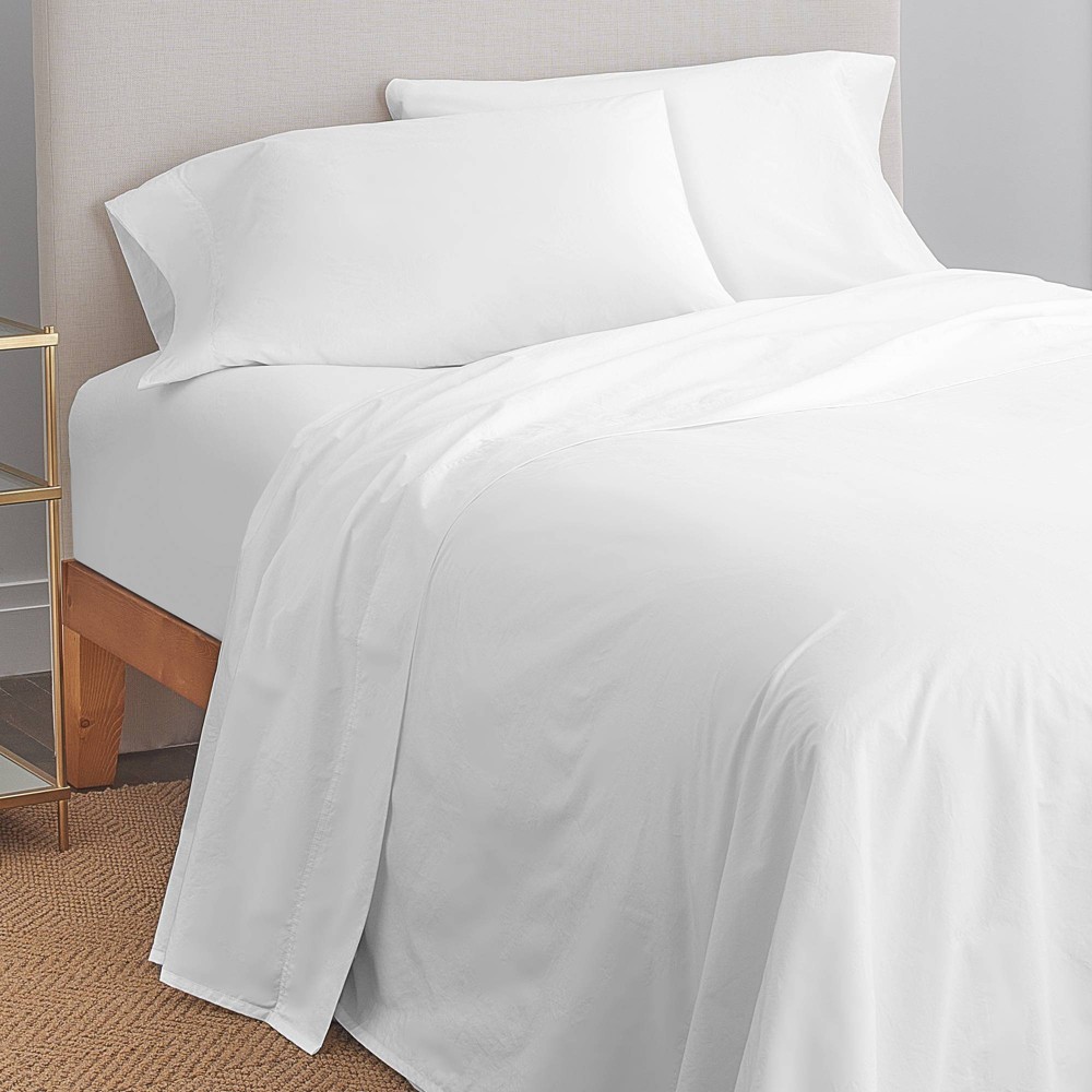 Full 300 Thread Count Wrinkle Resistant Solid Sheet Set White - Color Sense: Cotton Sateen, Deep Pocket, OEKO-TEX Certified