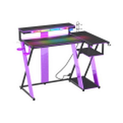 Bestier L Shape Gaming Desk, 41.6inch Large Grid Pickup Light Gaming Desk
