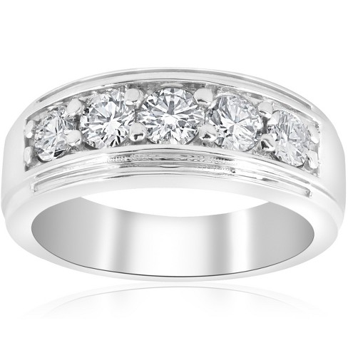 Pompeii3 1 Ct Mens Diamond Five Stone Wedding Ring 10k White Gold ...