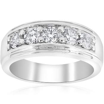 Pompeii3 1 ct Mens Diamond Five Stone Wedding Ring 10k White Gold