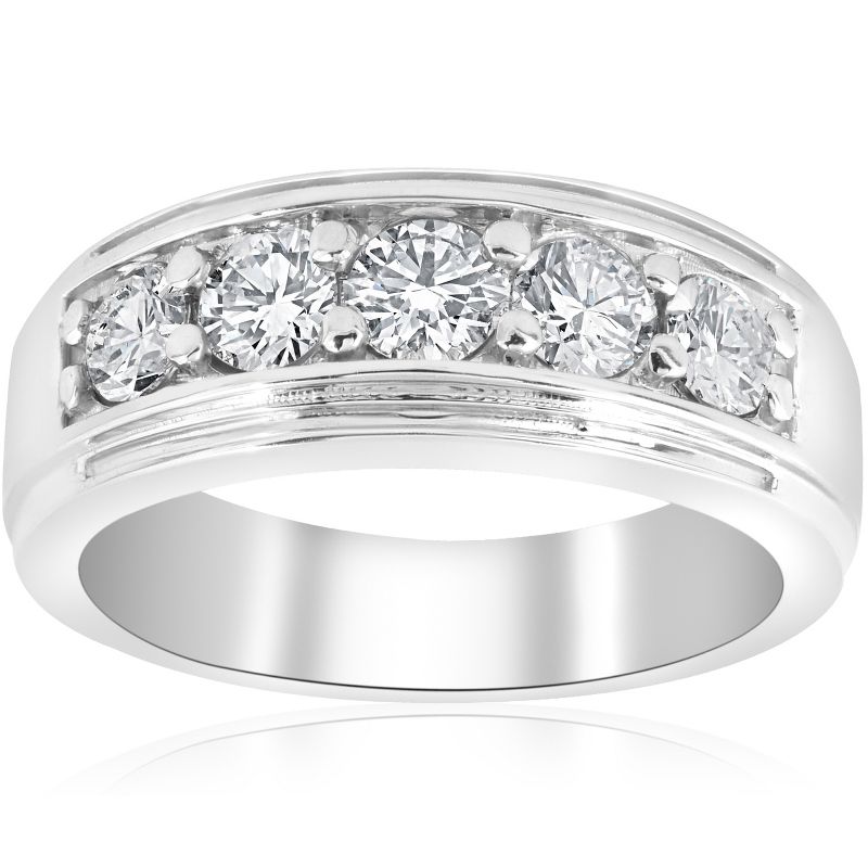 Pompeii3 1 ct Mens Diamond Five Stone Wedding Ring 10k White Gold, 1 of 6