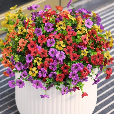 Artificial Flowers for Outdoors Faux Plants Fake Flowers,12 Bundles Faux Silk Colorful Daisy Realistic UV Resistant for Outside Home