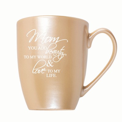 Elanze Designs Mom You Add Beauty To My World & Love To My Life 10 ounce New Bone China Coffee Tea Cup Mug, Pearlescent Sand