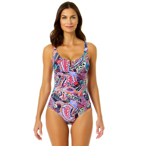 Anne Cole Women's Paisley Parade V-Wire One Piece Swimsuit - Multi 6