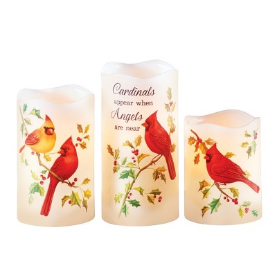 Collections Etc Cardinals Appear When Angels Are Near Holiday 3-Piece LED Candle Set 3 X 3 X 6 White