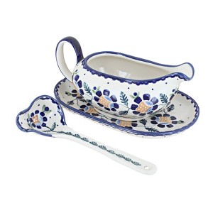 Blue Rose Polish Pottery S119 Manufaktura Gravy Boat Plate & Ladle - 1 of 3