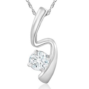 Pompeii3 1/2 ct Solitaire Round Diamond 14k White Gold Curve Pendant & 18" Chain - 1 of 4