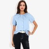 Anna-Kaci Women's Short Sleeve Button Down Blouse with Gathered Neckline Casual and Comfortable Top for Everyday Wear - 3 of 4