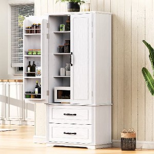 PAGED Farmhouse Dining Room Cabinet, Adjustable Kitchen Storage Cabinet, 2-Door Embossed Texture Cupboard, Sideboard Buffet Cabinet - 1 of 4