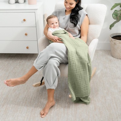 Sage Muslin Cotton Baby Blanket with 6-Layer Plush Softness